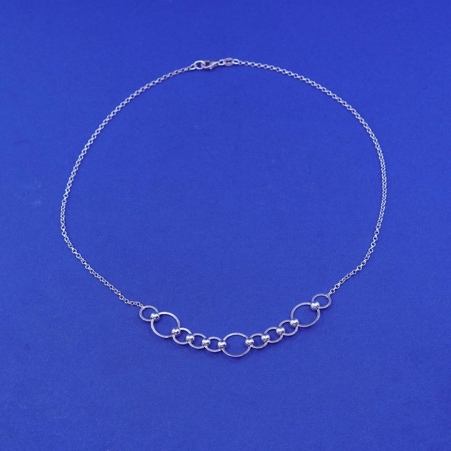 17”, vintage sterling silver handmade necklace, 925 circle pendant