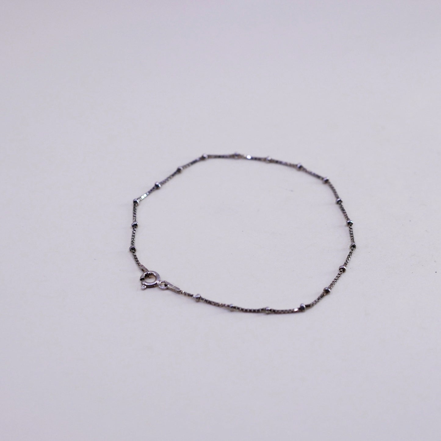 8.75”, Vintage sterling silver bracelet, fine 925 box chain with beads