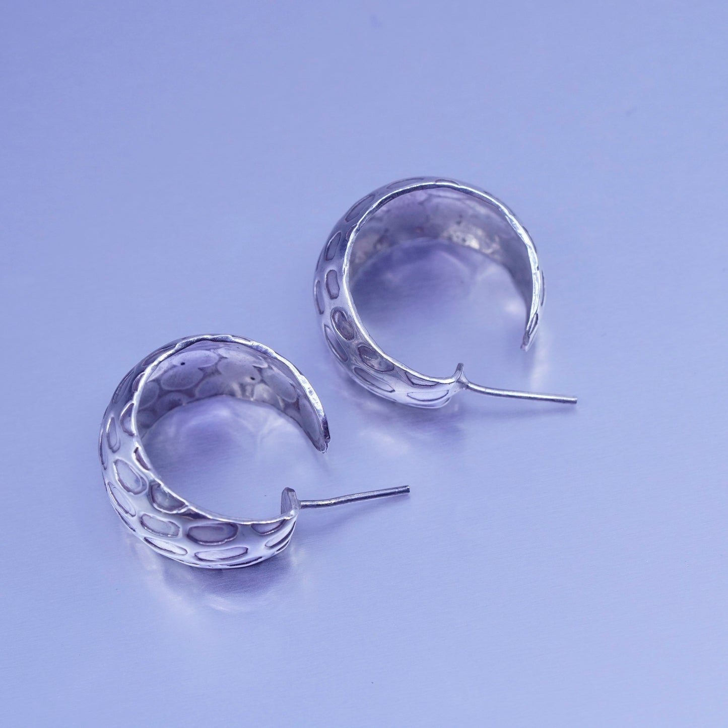 0.75”, vtg Sterling silver handmade earrings, textured 925 simple Huggie studs
