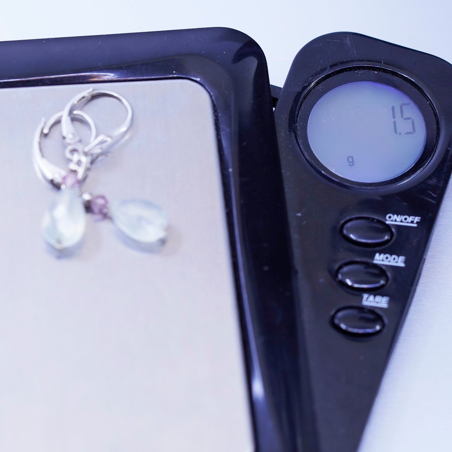 vtg designer Sterling 925 silver handmade earrings teardrop prehnite amethyst