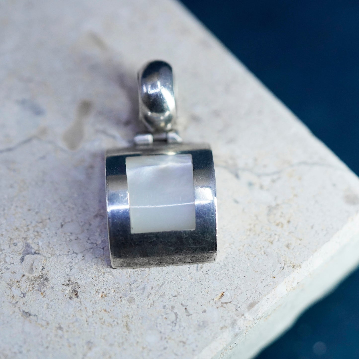Vintage Sterling silver 925 handmade pendant with mother of pearl inlay