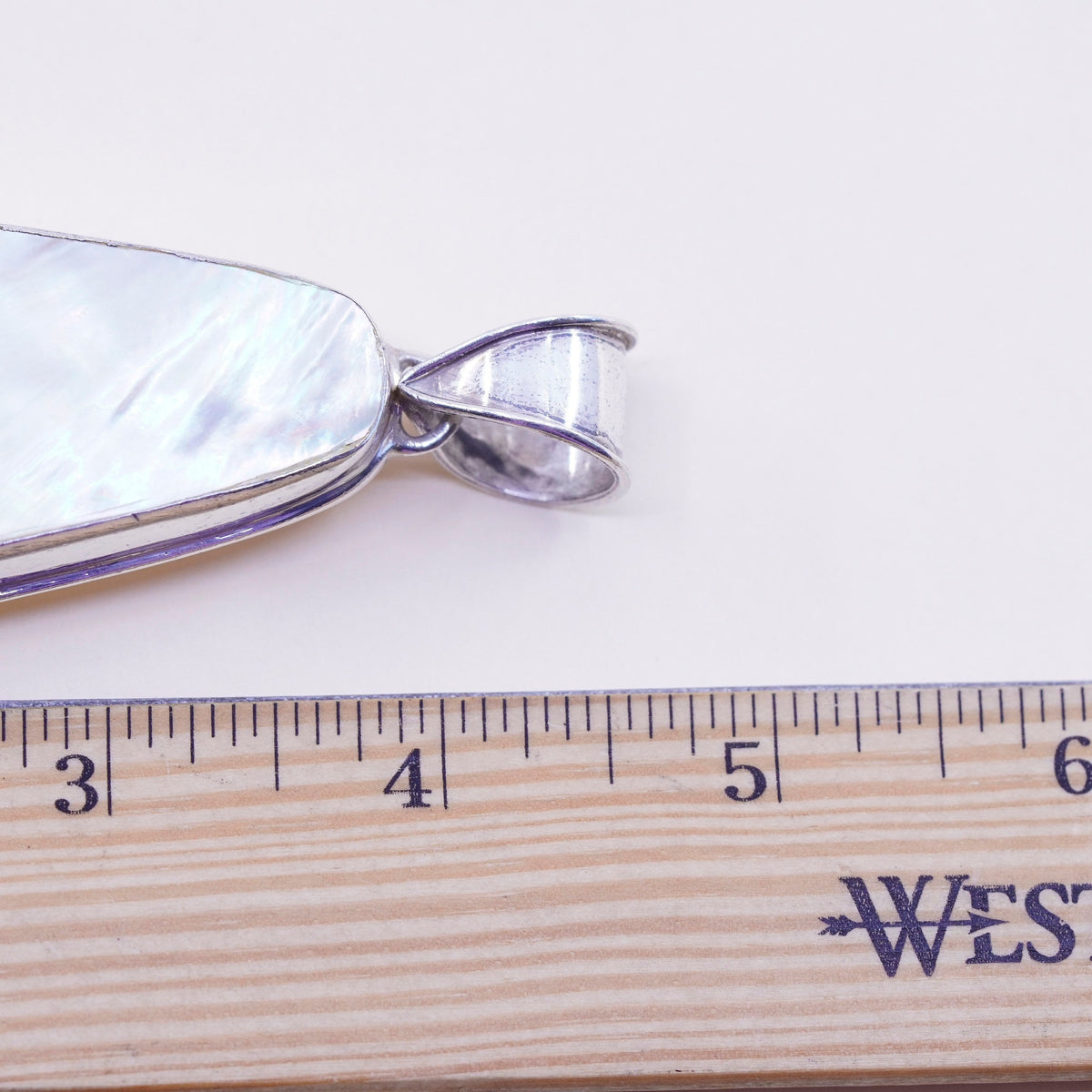 Vintage sterling silver handmade pendant, huge 925 teardrop mother of pearl