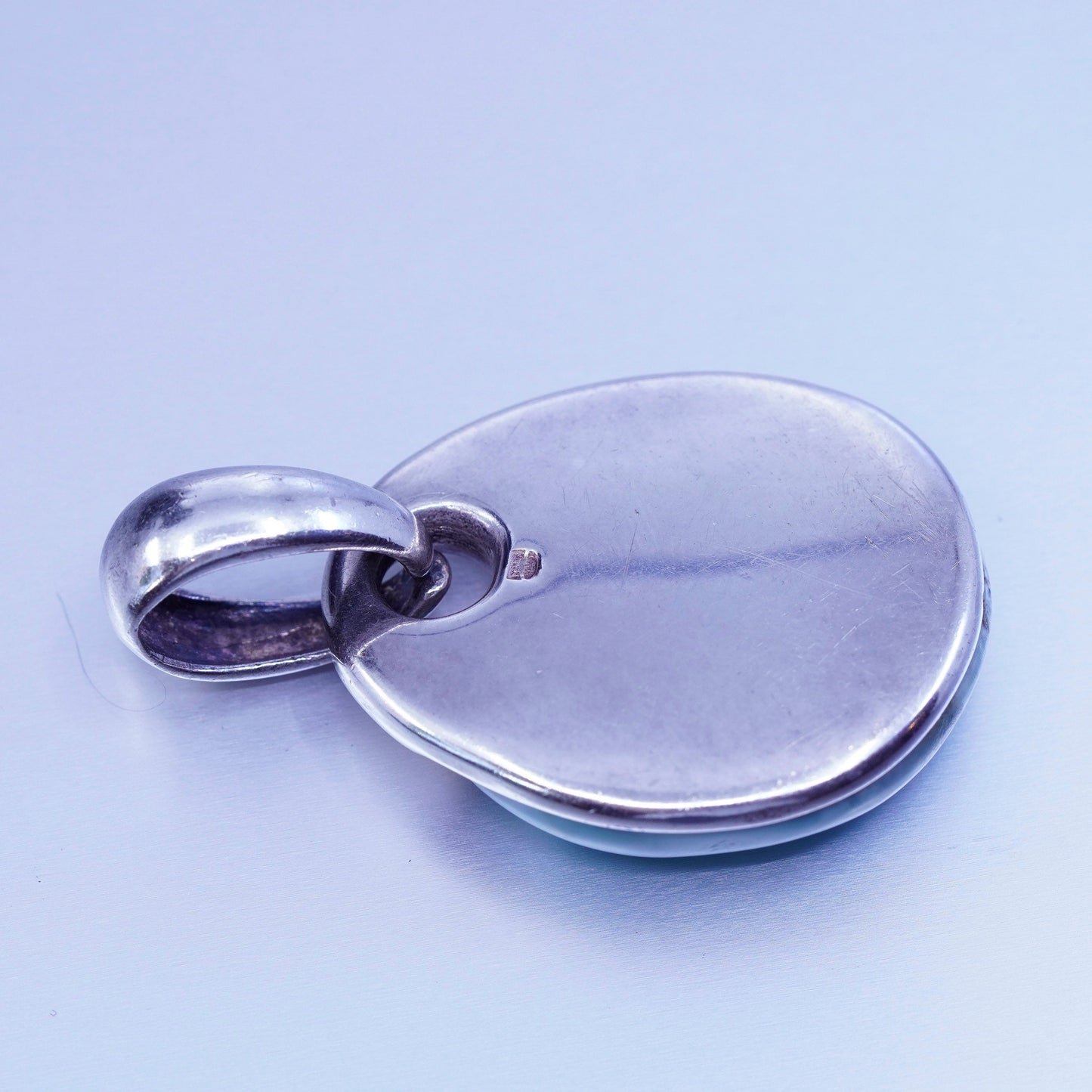 antique jewelry Italy sterling 925 silver handmade oval pendant with Larimar