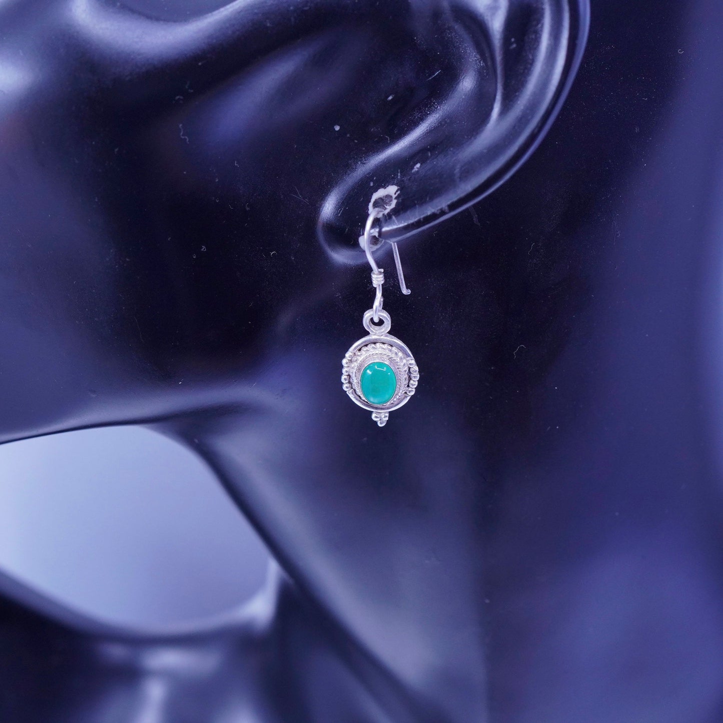 Vintage Sterling 925 silver handmade earrings with emerald and beads