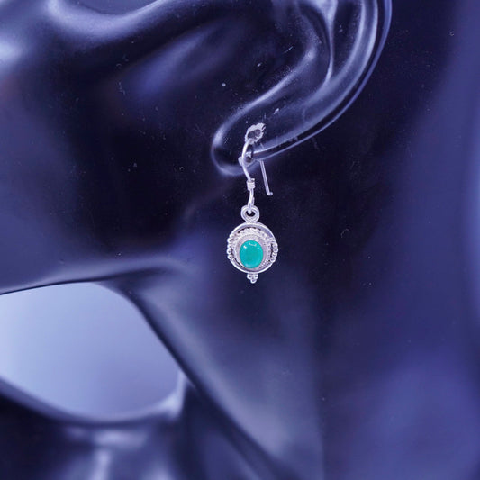 Vintage Sterling 925 silver handmade earrings with emerald and beads