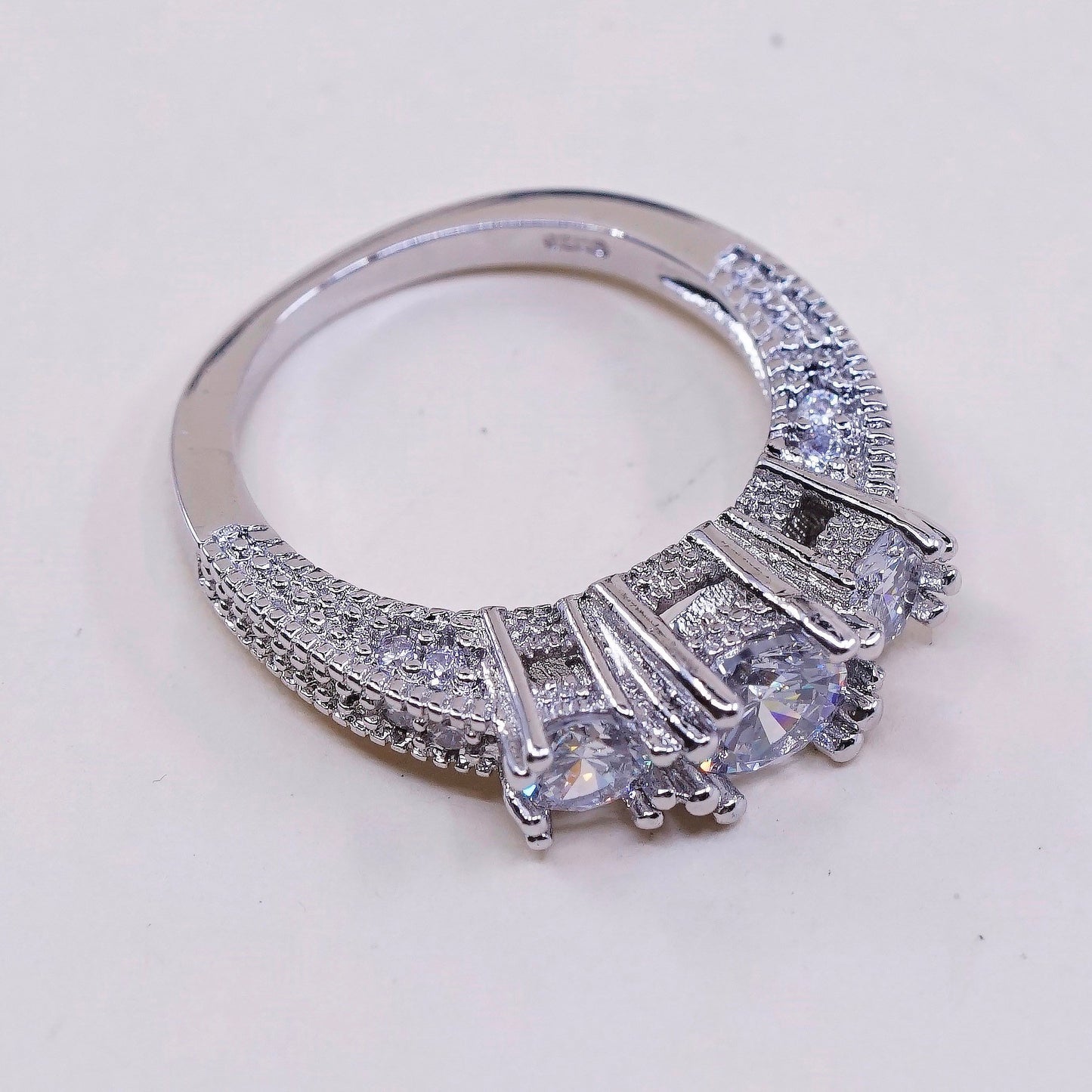 Size 7 vintage jewelry, sterling 925 silver cluster crystal engagement ring