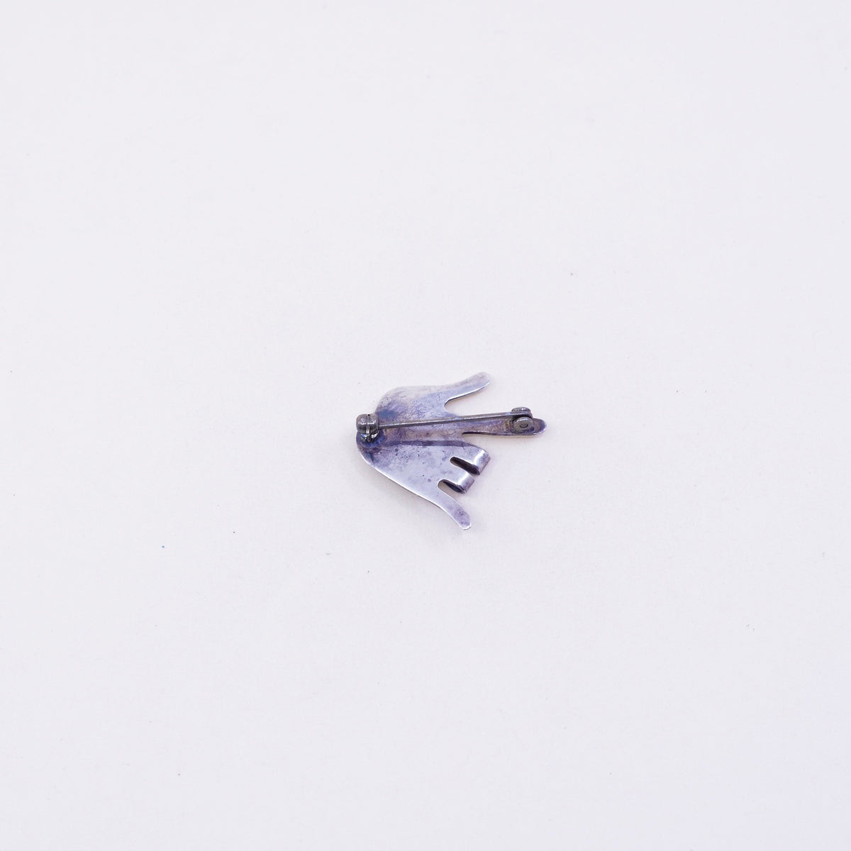 Vintage sterling silver handmade brooch 925 rocker rock hand gesture pin garnet