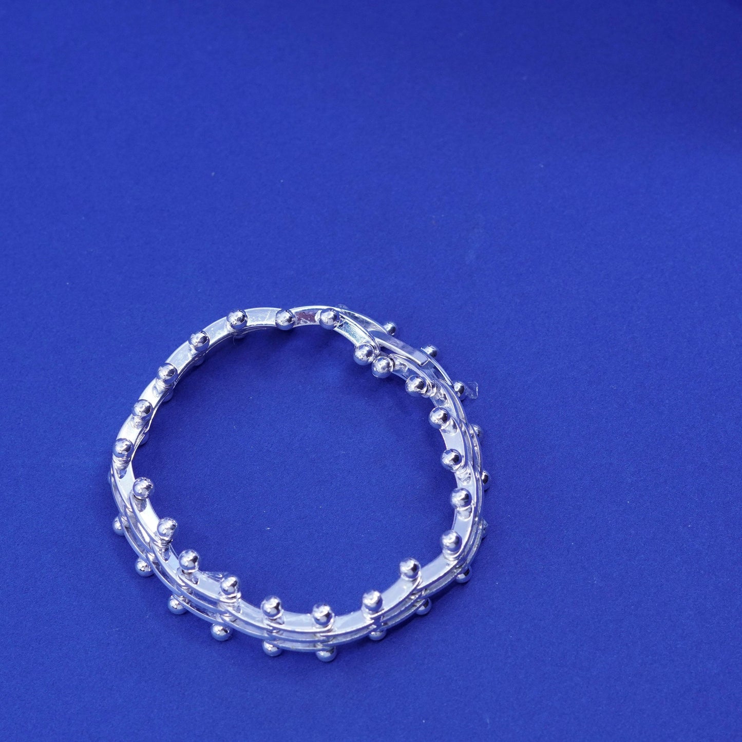 7.5”, vintage Sterling silver handmade bracelet, heavy 925 wide chain w/ beads