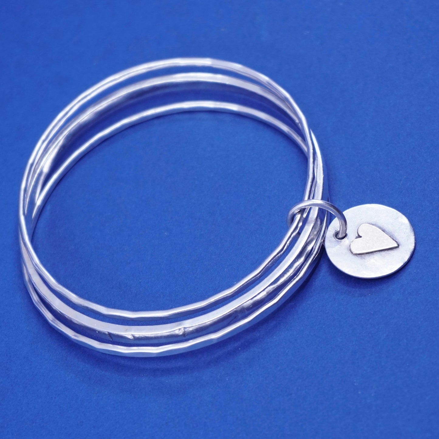 7.5”, CLP two tone sterling silver handmade bracelet, 925 bangle w/ heart charm