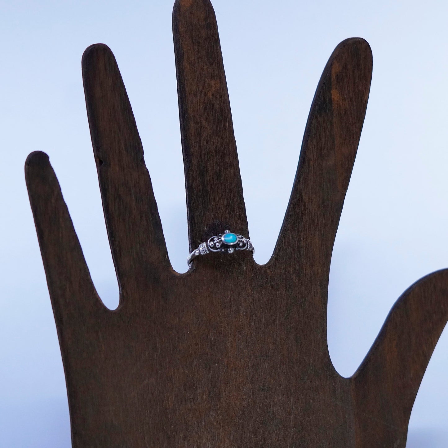 Size 7, vintage Sterling 925 silver handmade ring with opal and beads