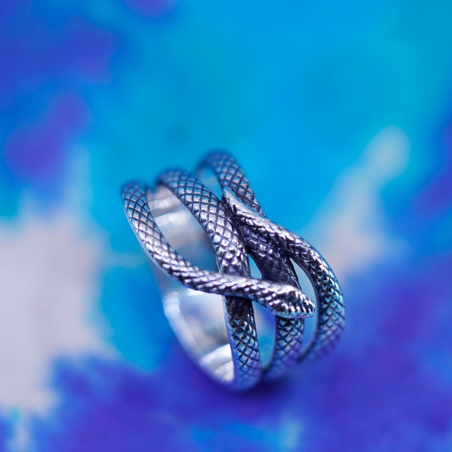 Size 10.75, vtg Sterling silver handmade entwined snake ring, modern 925 band