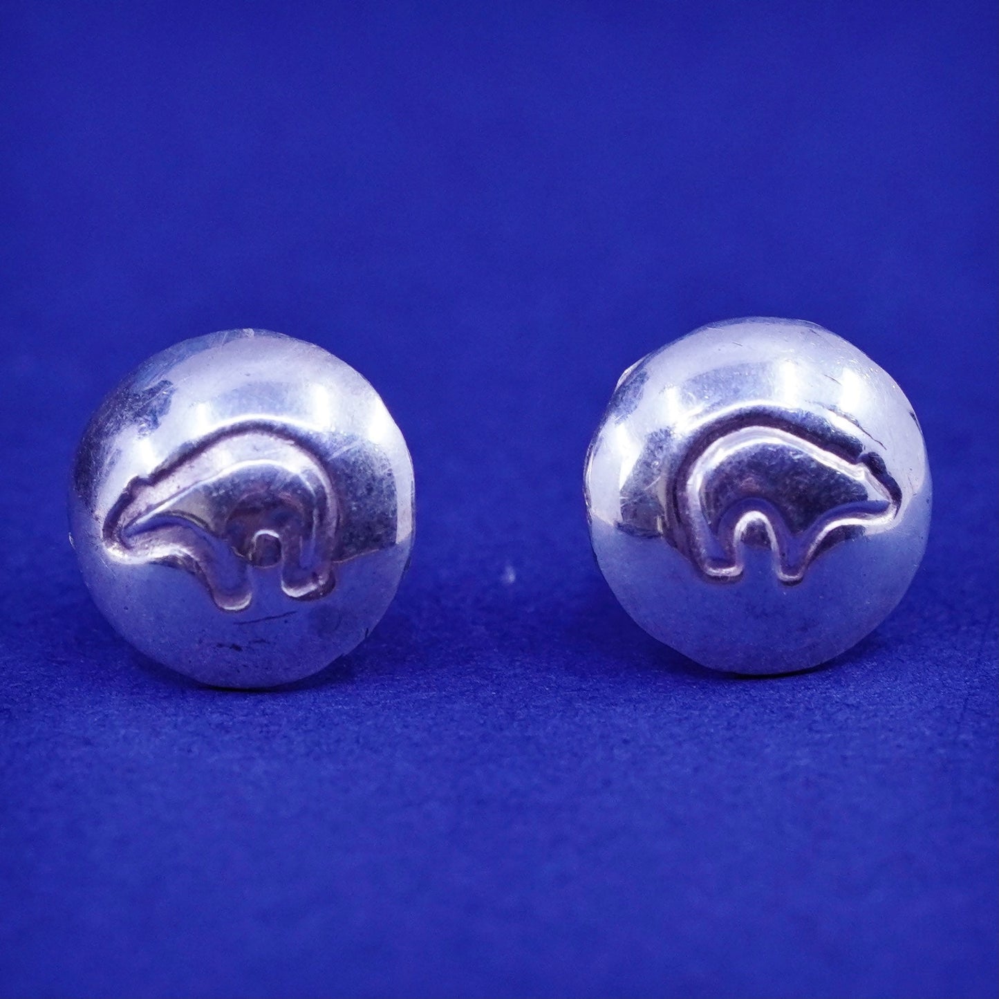 Vintage Native American sterling silver handmade earrings, 925 bear studs