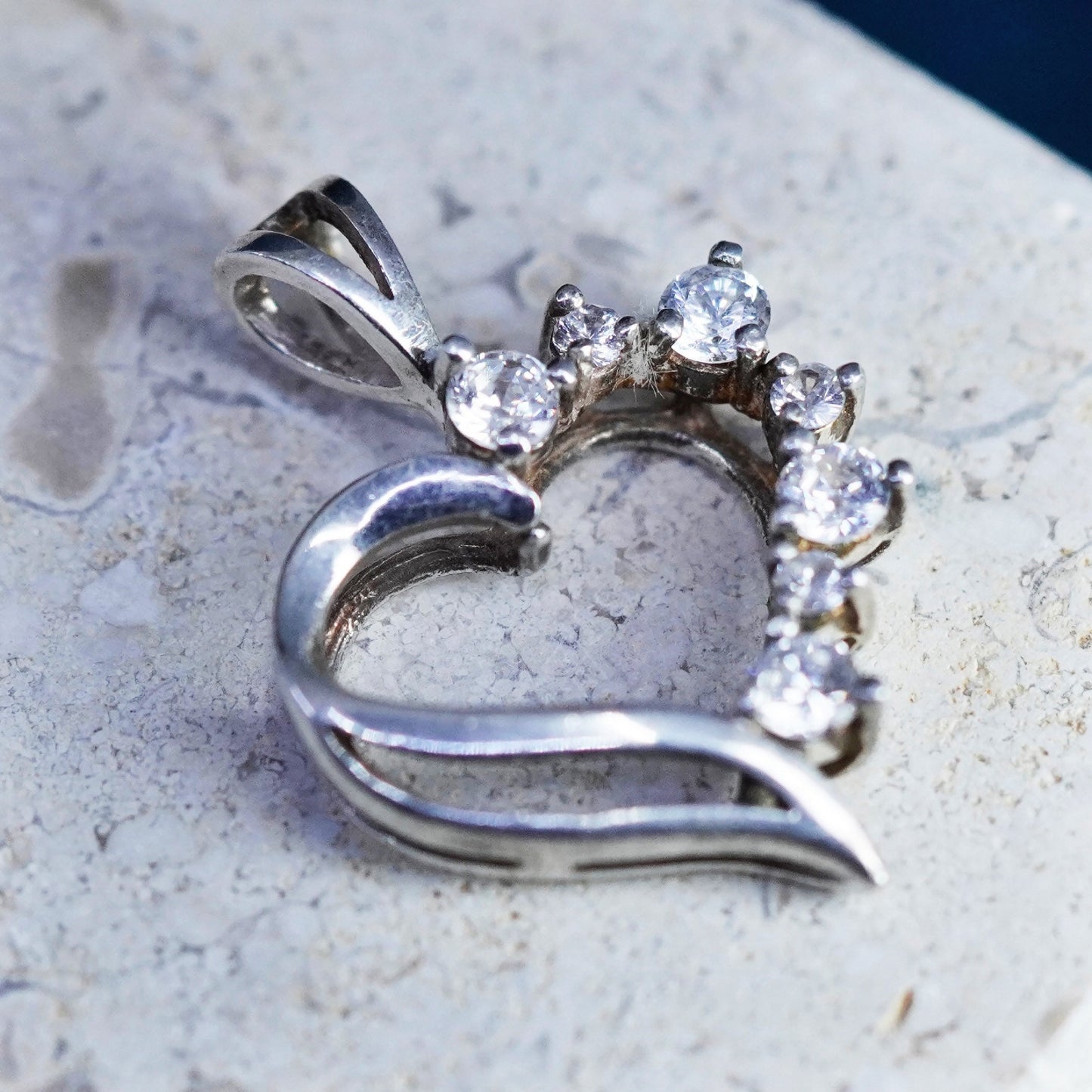 Vintage Sterling silver handmade pendant 925 heart with Cz