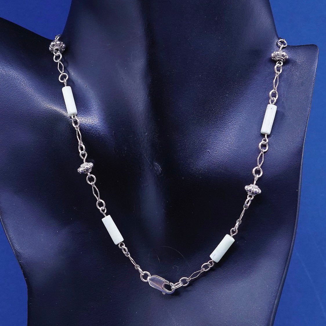 16", vtg Sterling silver handmade necklace, 925 w/ Jade tube