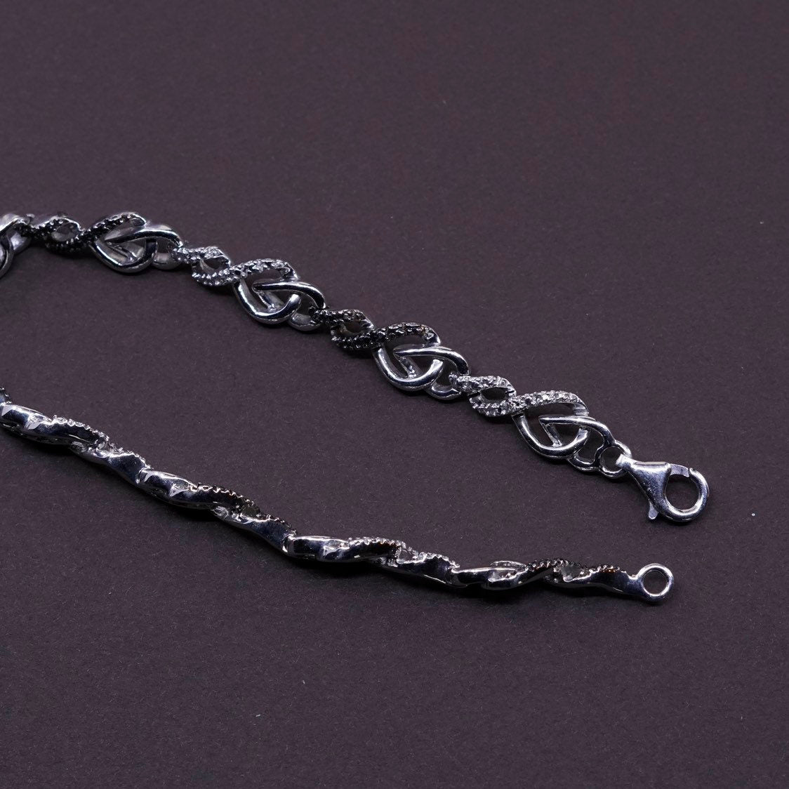 7.5", vtg Sterling silver tennis bracelet, 925 wavy w/ genuine diamond