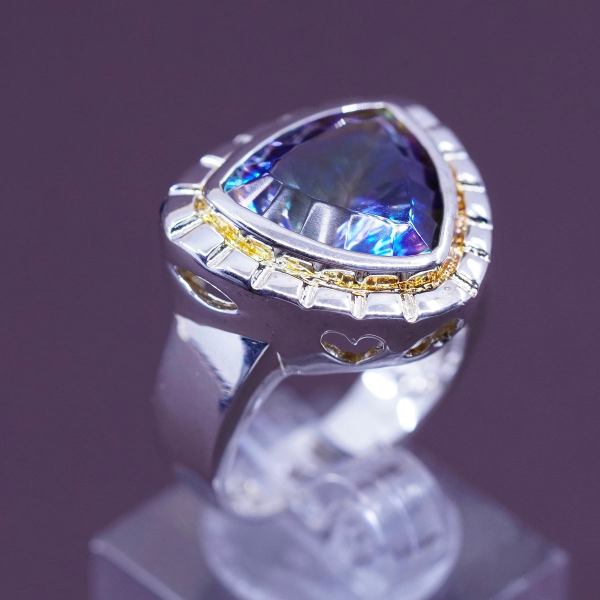 Size 7.25, vtg statement cocktail ring, Sterling 925 Silver rainbow topaz Ring