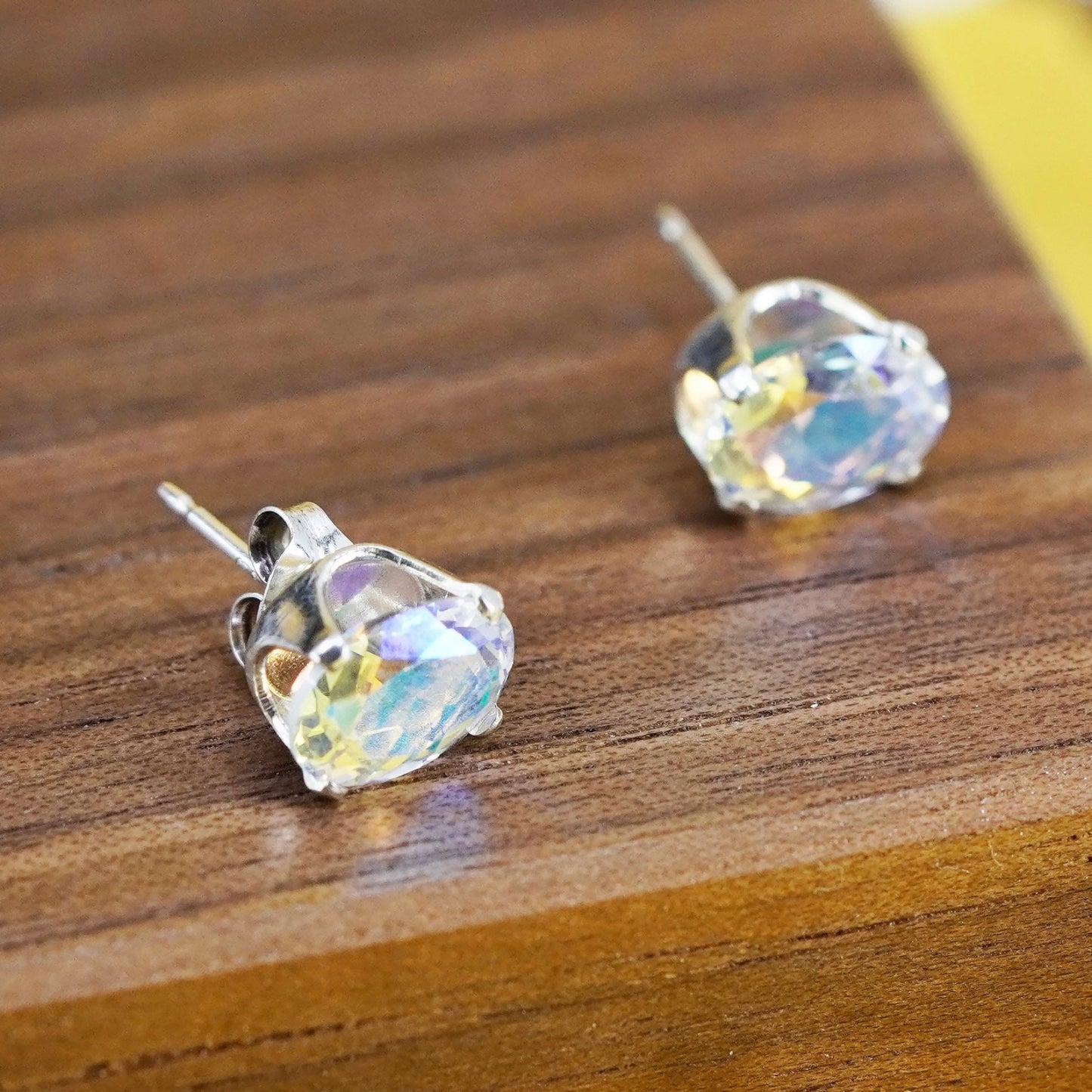 Vintage Sterling 925 silver handmade studs, earrings with crystal