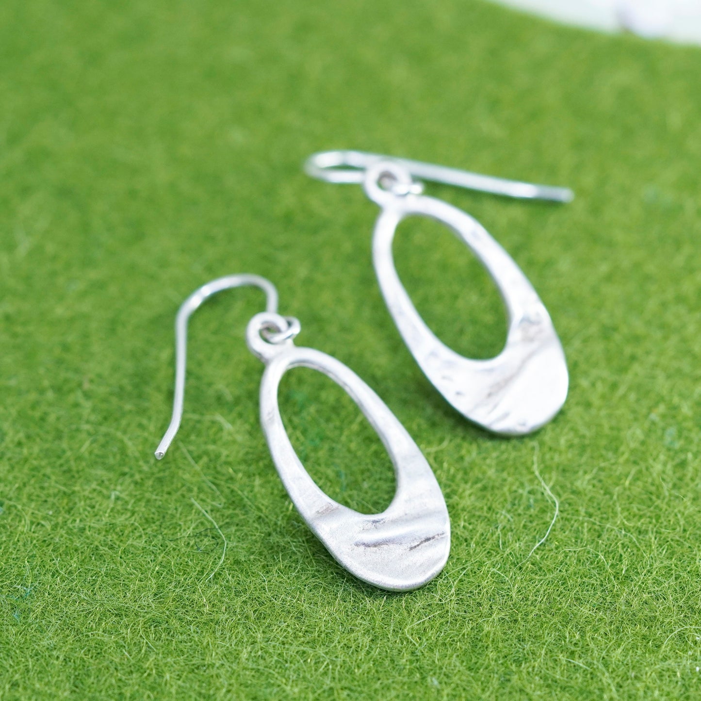 Vintage sterling silver handmade earrings, 925 textured oval dangle