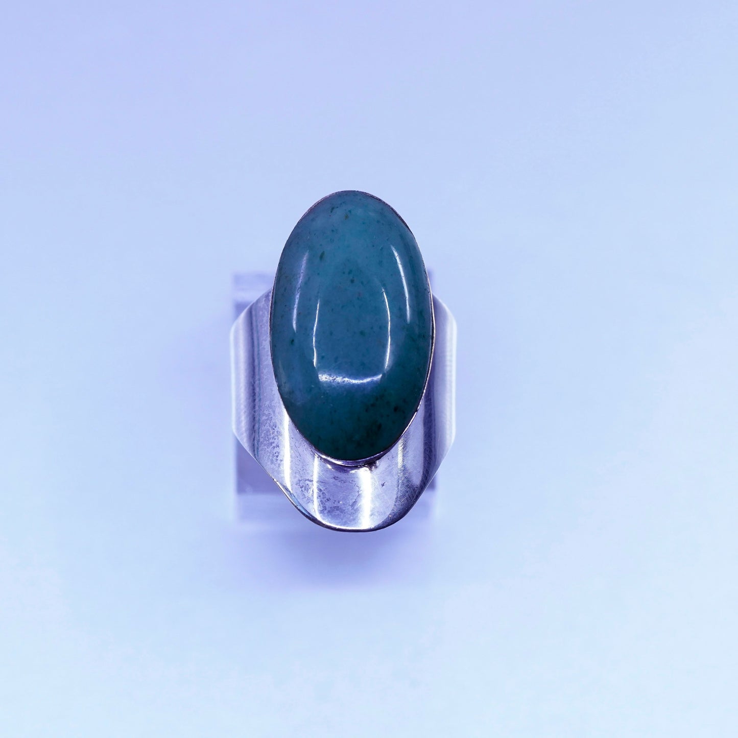 Size 8, vintage taxco Jamtas Sterling 925 silver handmade ring w/ oval jadeite