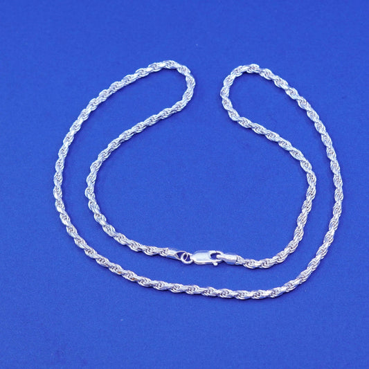 20”, 3mm, vintage Sterling silver handmade necklace, 925 diamond rope chain