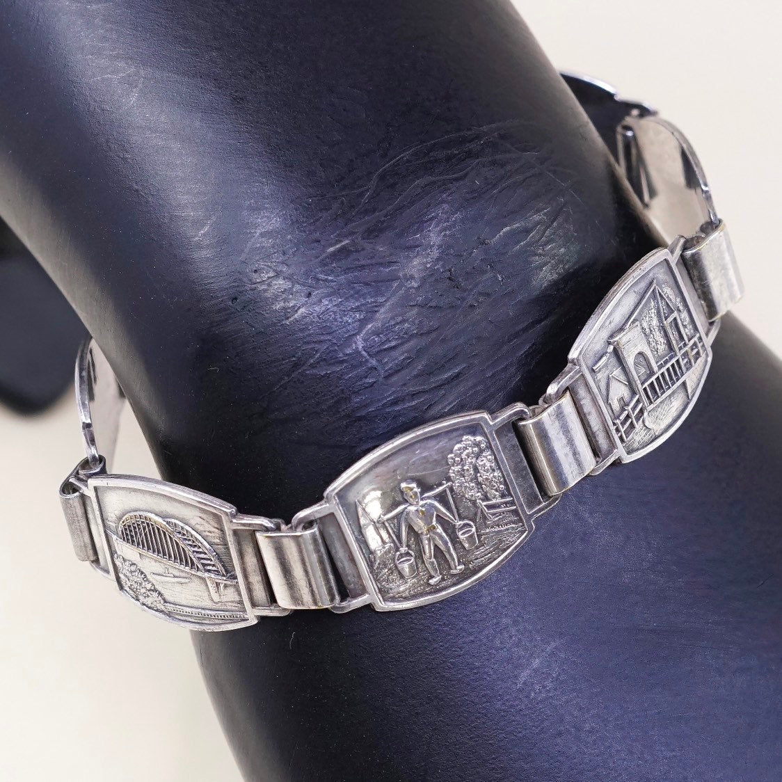7", Vtg schonenberg U handmade sterling silver Souvenir bracelet, 925 bracelet