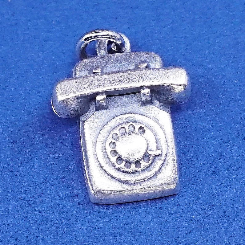 Sterling silver handmade old fashion line telephone, phone pendant, 925 charm