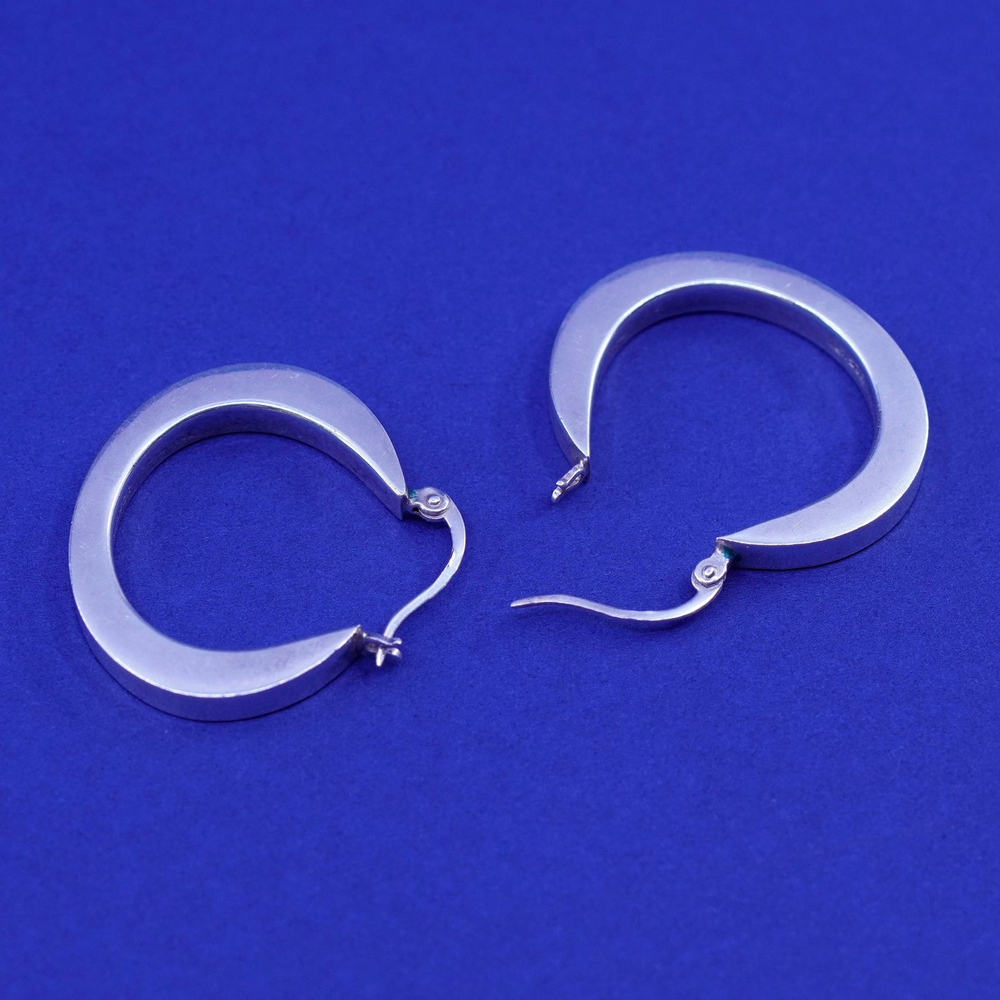 1.25”, vintage Sterling silver handmade hoop earrings, bold 925 huggie