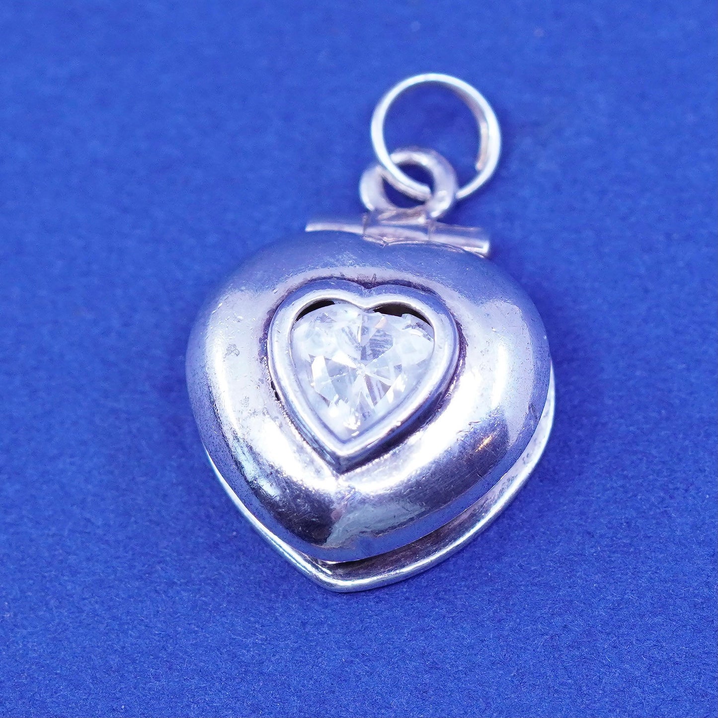 Vintage Sterling silver pendant, 925 heart locket with Cz and “I love you”