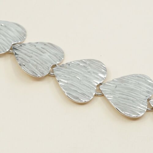 7”, Vintage Sterling Silver Handmade Bracelet, Italy 925 Bold Heart Link Chain