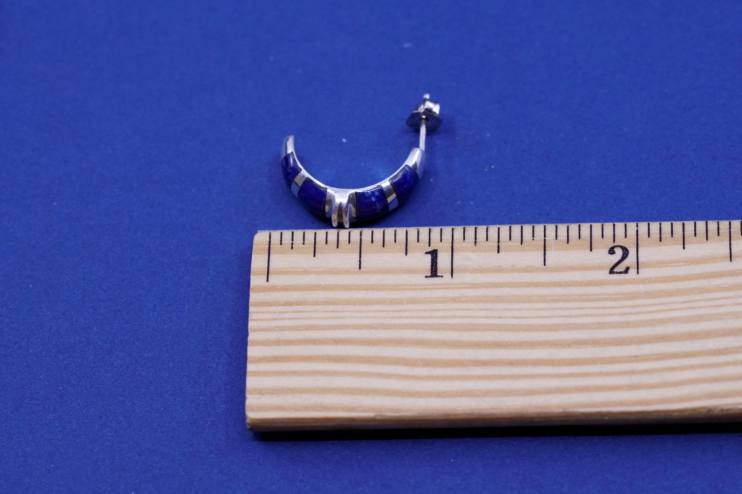 Vintage Sterling silver earrings, 925 hoops, huggie with sodalite