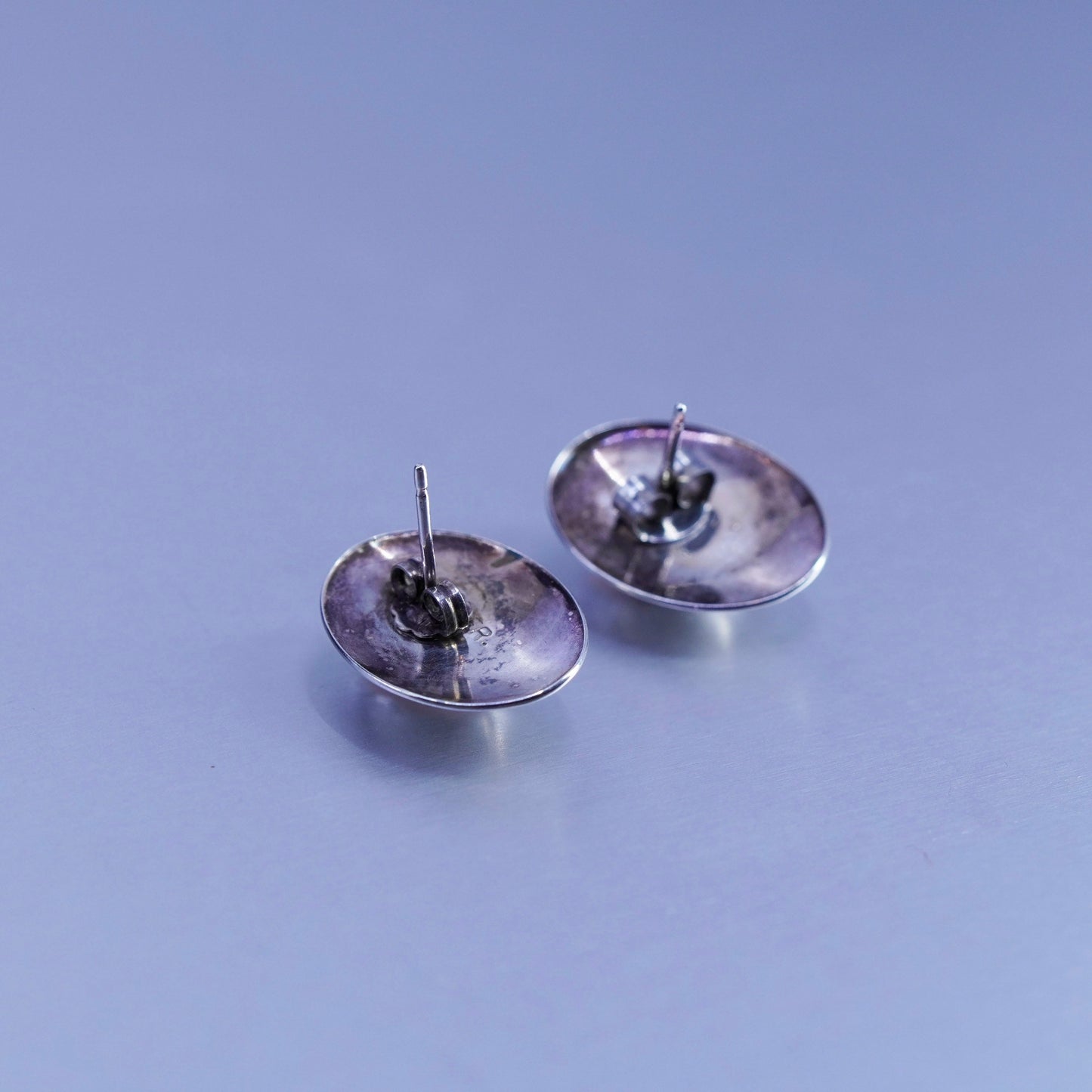 Vintage Sterling 925 silver earrings, oval studs with pink rose quartz