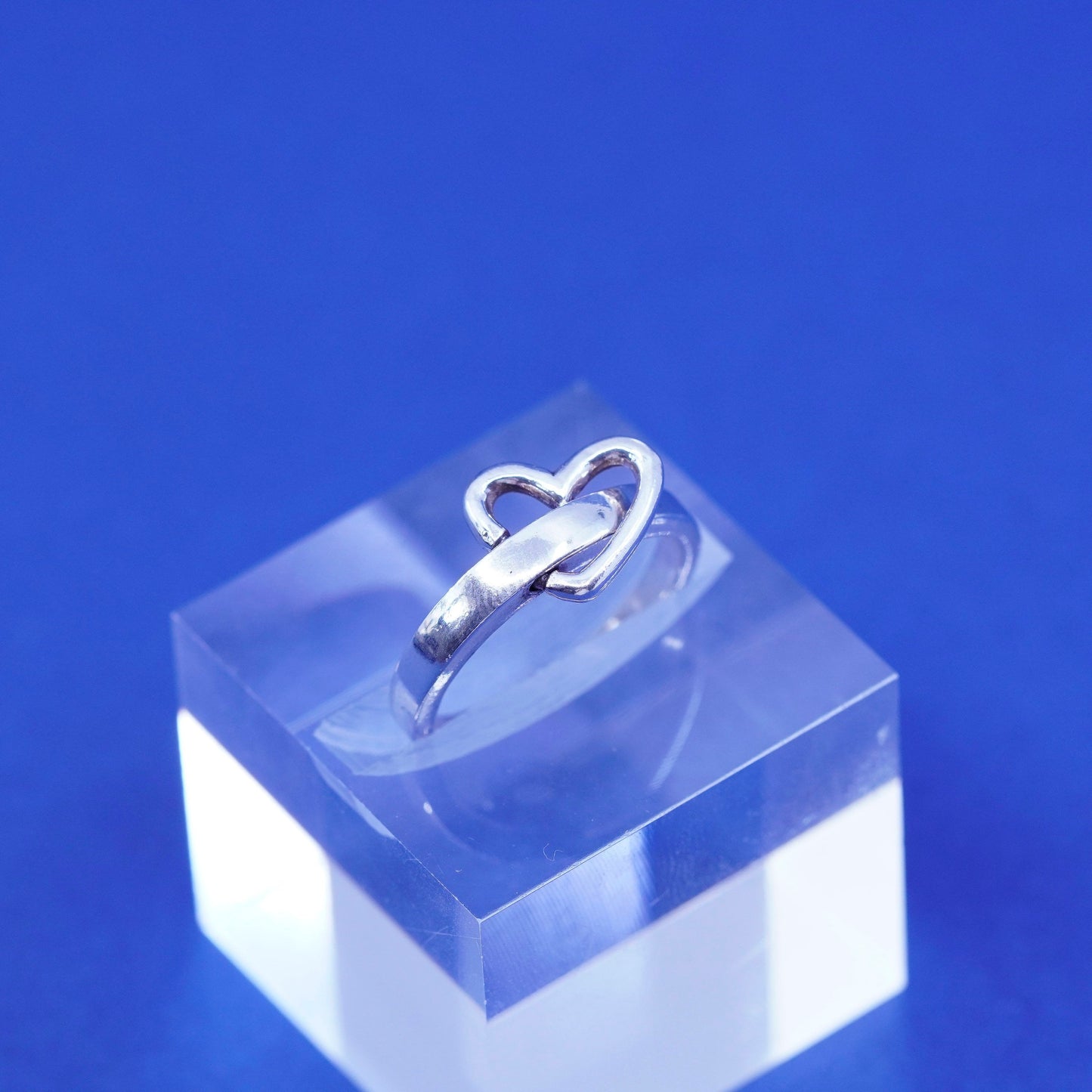 Size 7, vintage sterling silver handmade ring, 925 band with heart charm
