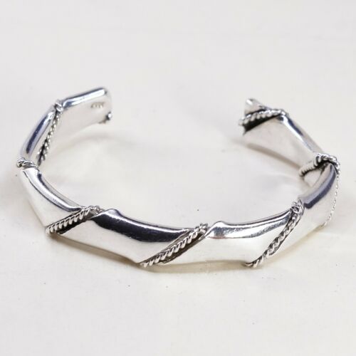 6.75”, Vtg 925 Sterling Silver Handmade Twisted Cuff Bangle Bracelet Cuff