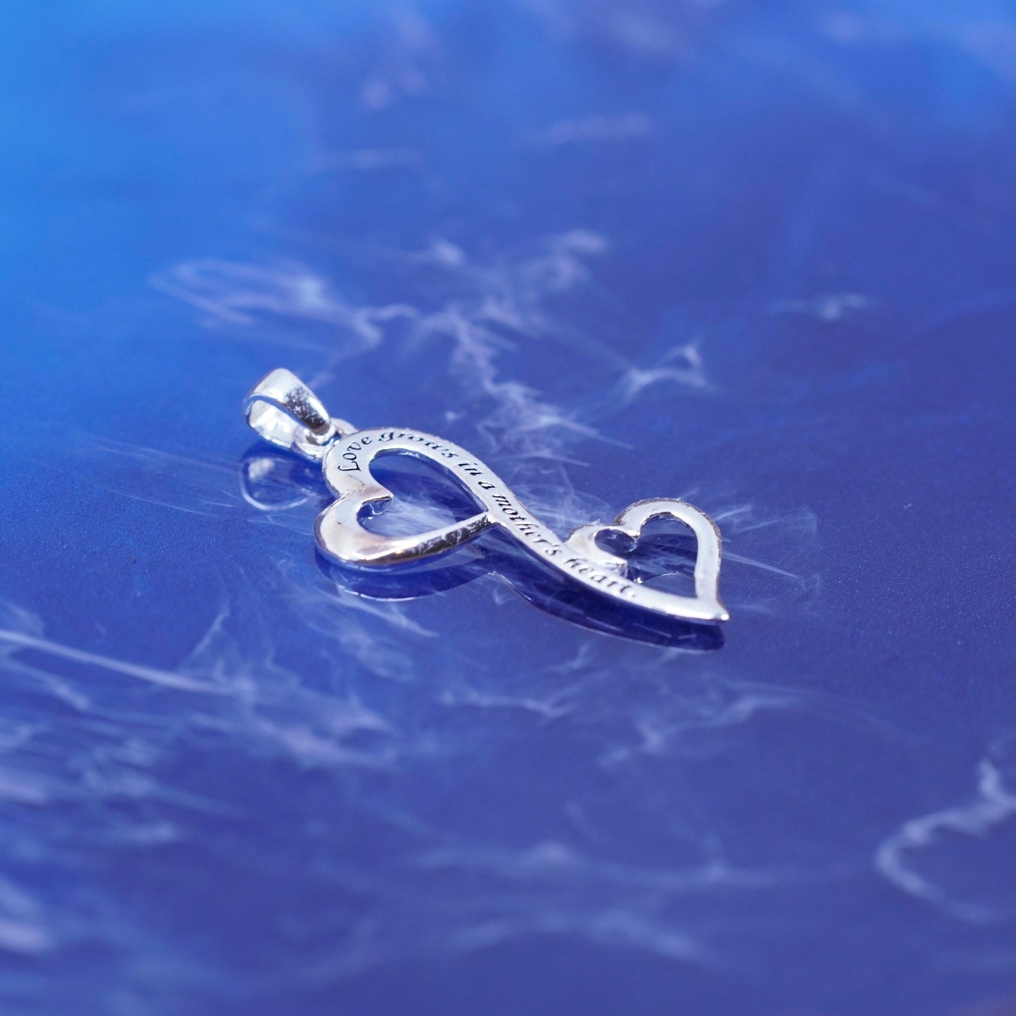 sterling silver pendant, 925 double heart charm “love grows in a mothers heart