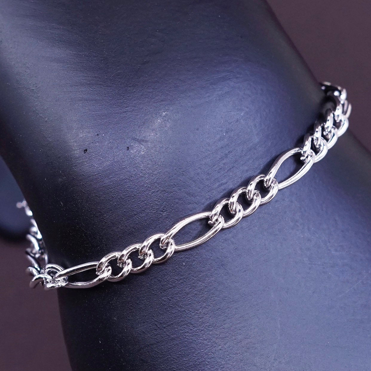 7", 5mm, Sterling silver handmade bracelet, italy 925 figaro chain