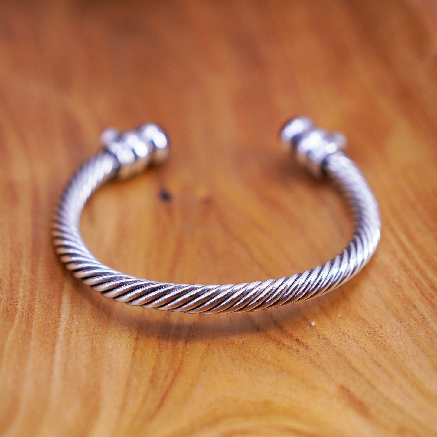 8.5”, vintage Sterling silver handmade bracelet, 925 cable cuff with amethyst