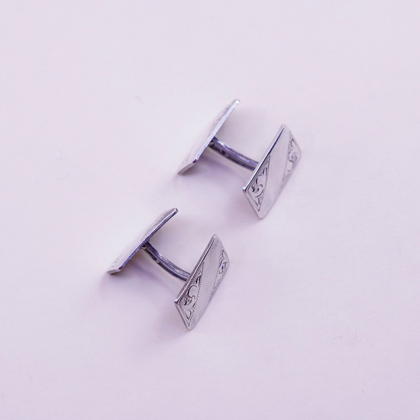 Vintage modern textured sterling silver cuff link, 925 cufflink