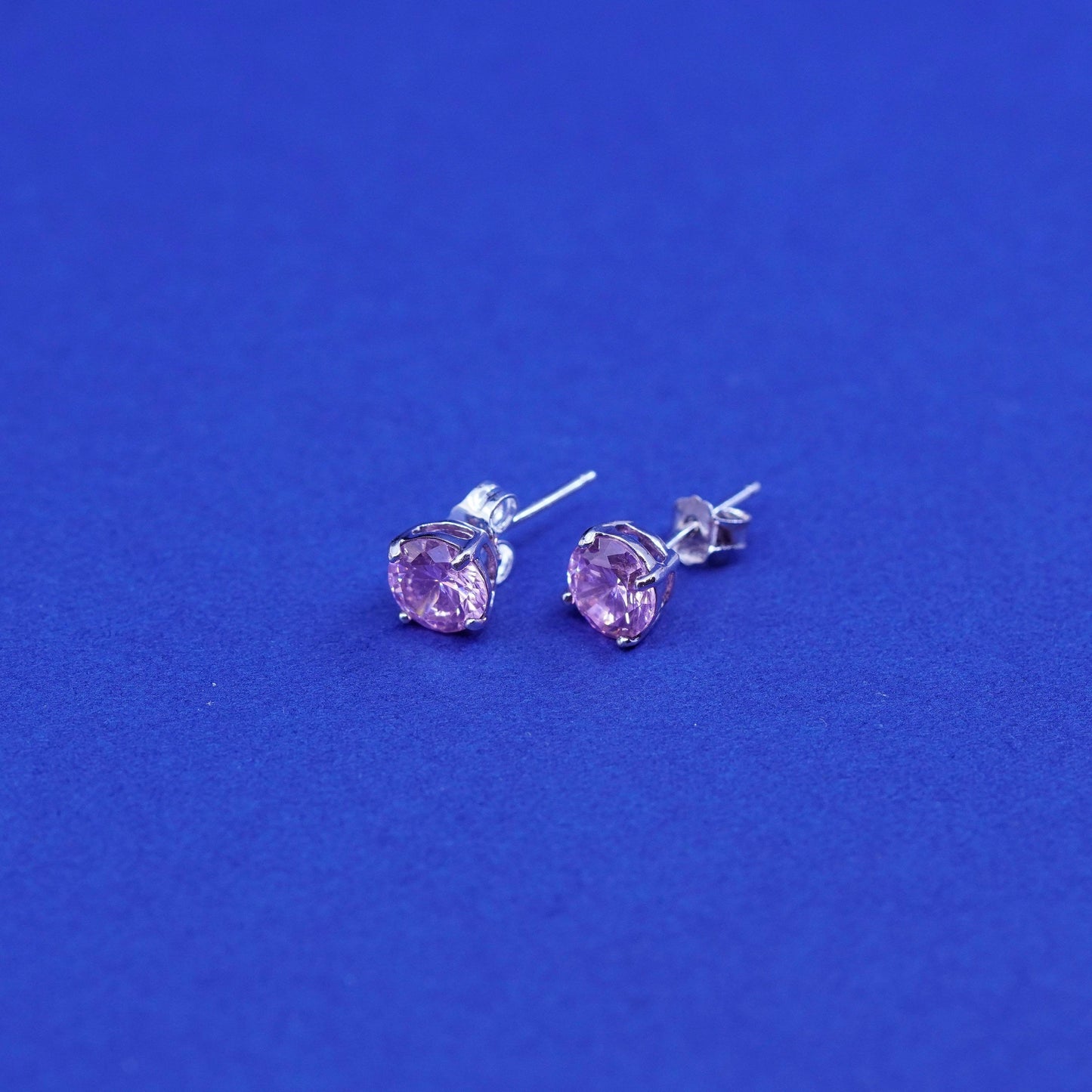 7mm, Sterling 925 silver handmade earrings, with pink cz studs