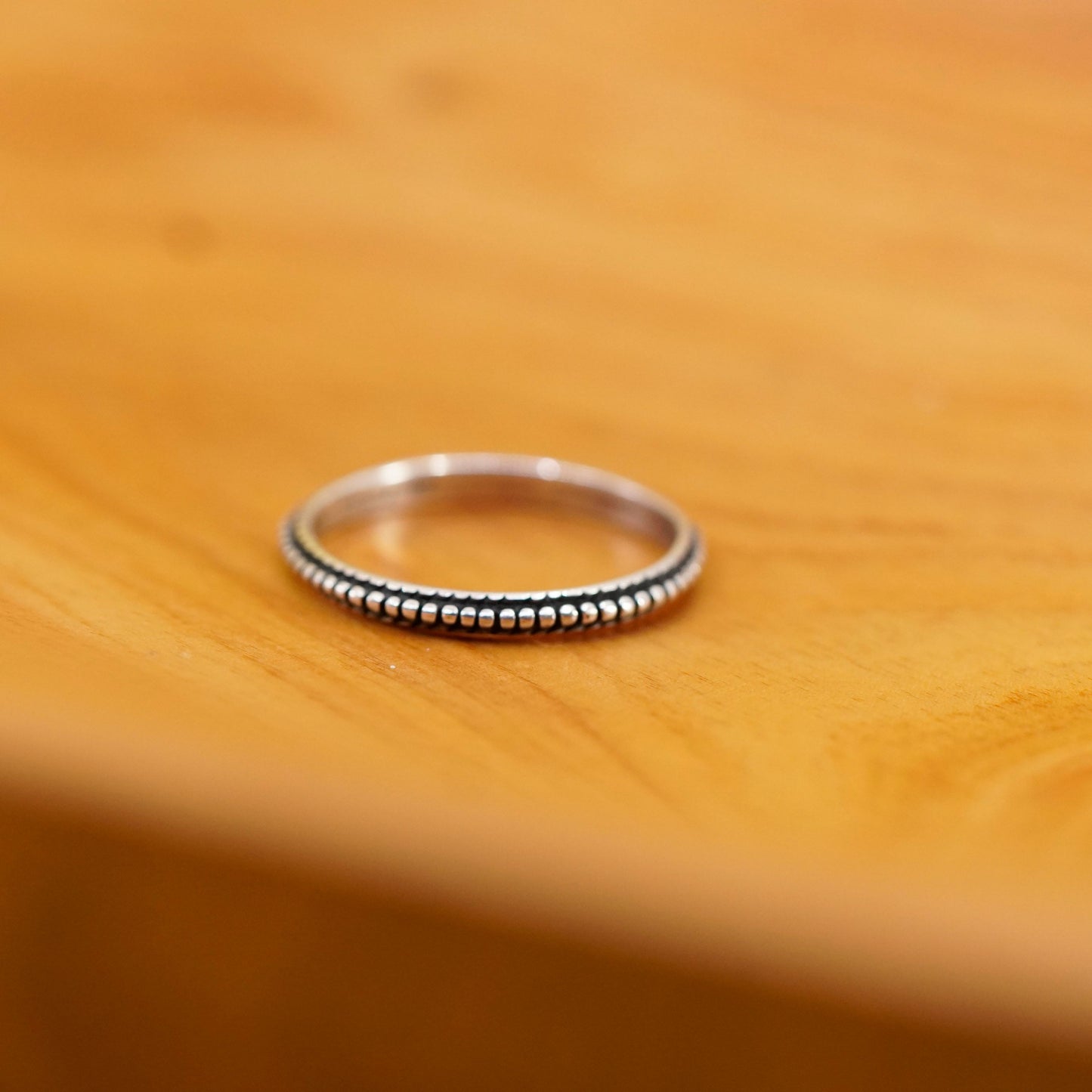 Size 8, vtg Sterling silver stackable handmade ring, 925 stackable band beads