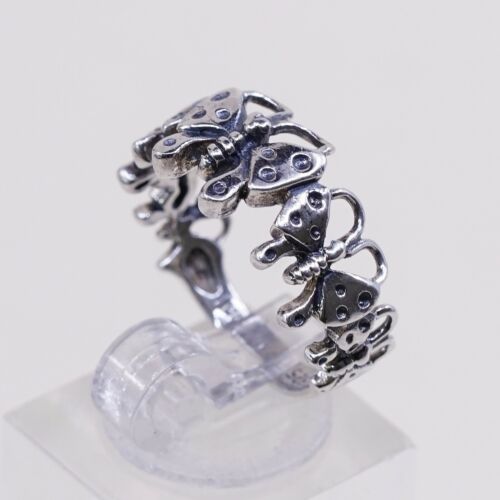 Size 6.5, Vtg Han Sterling Silver Handmade Ring, 925 Butterfly Band