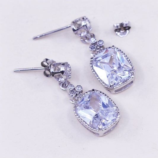 Vintage sterling 925 silver handmade earrings with rectangular CZ