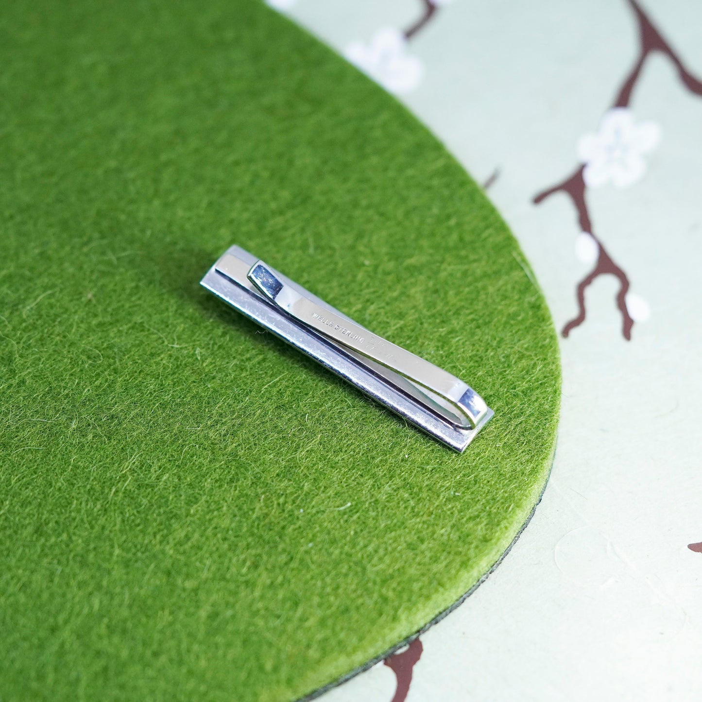 1.5”, Vintage Wells sterling 925 silver handmade tie clip with beads