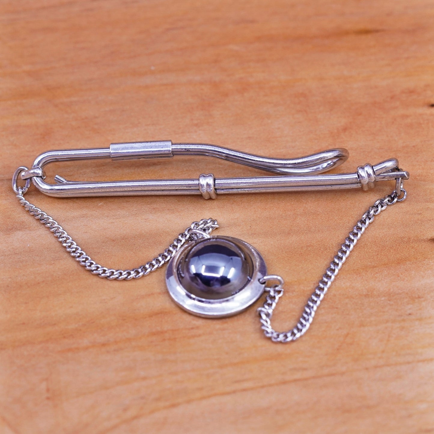 Vintage sterling silver handmade tie clip, 925 tieclip with hematite