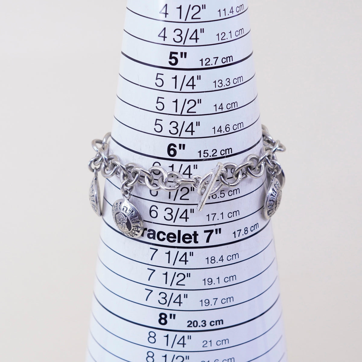 6.25”, sterling silver handmade bracelet, 925 chain w/ Mayan calendar charms