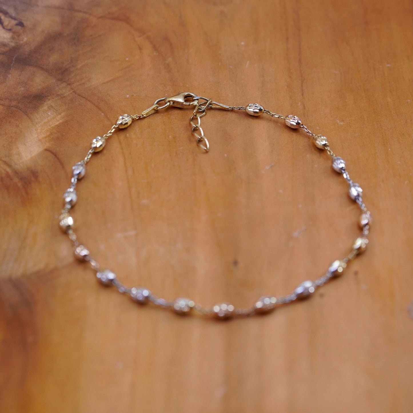 9.25”, two tone Sterling silver bracelet, Italy 925 circle chain beads anklet