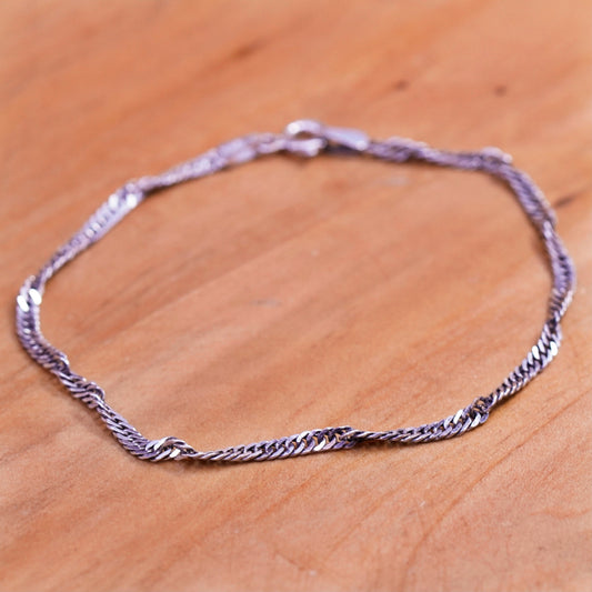 7”, Sterling silver handmade bracelet, Italy 925 twisted flatten curb chain