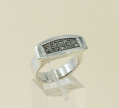 Sz 9, Vtg Sterling Silver Handmade Ring, 925 Silver Band marcasite inlay