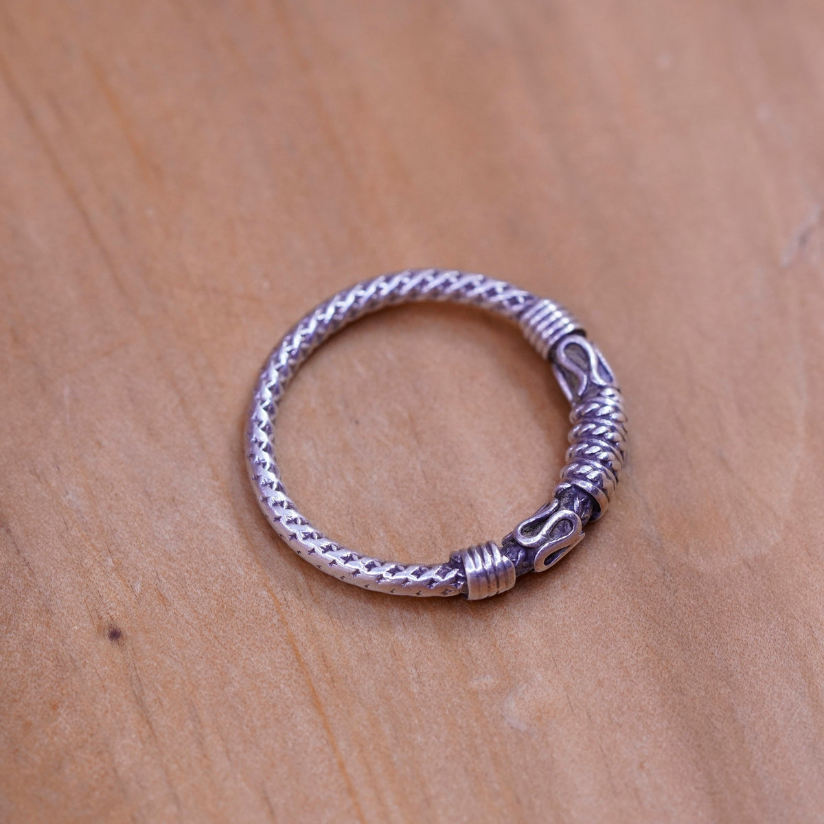 Size 7, vintage sterling silver handmade ring, 925 stackable band wired details
