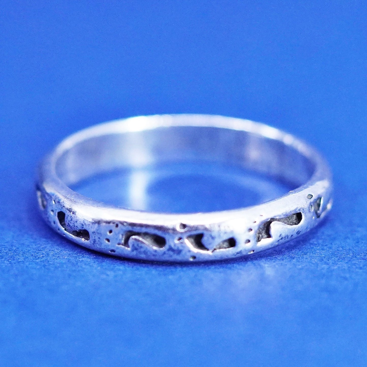 Size 10, vintage sterling silver handmade ring, 925 band w/ footprint embossed
