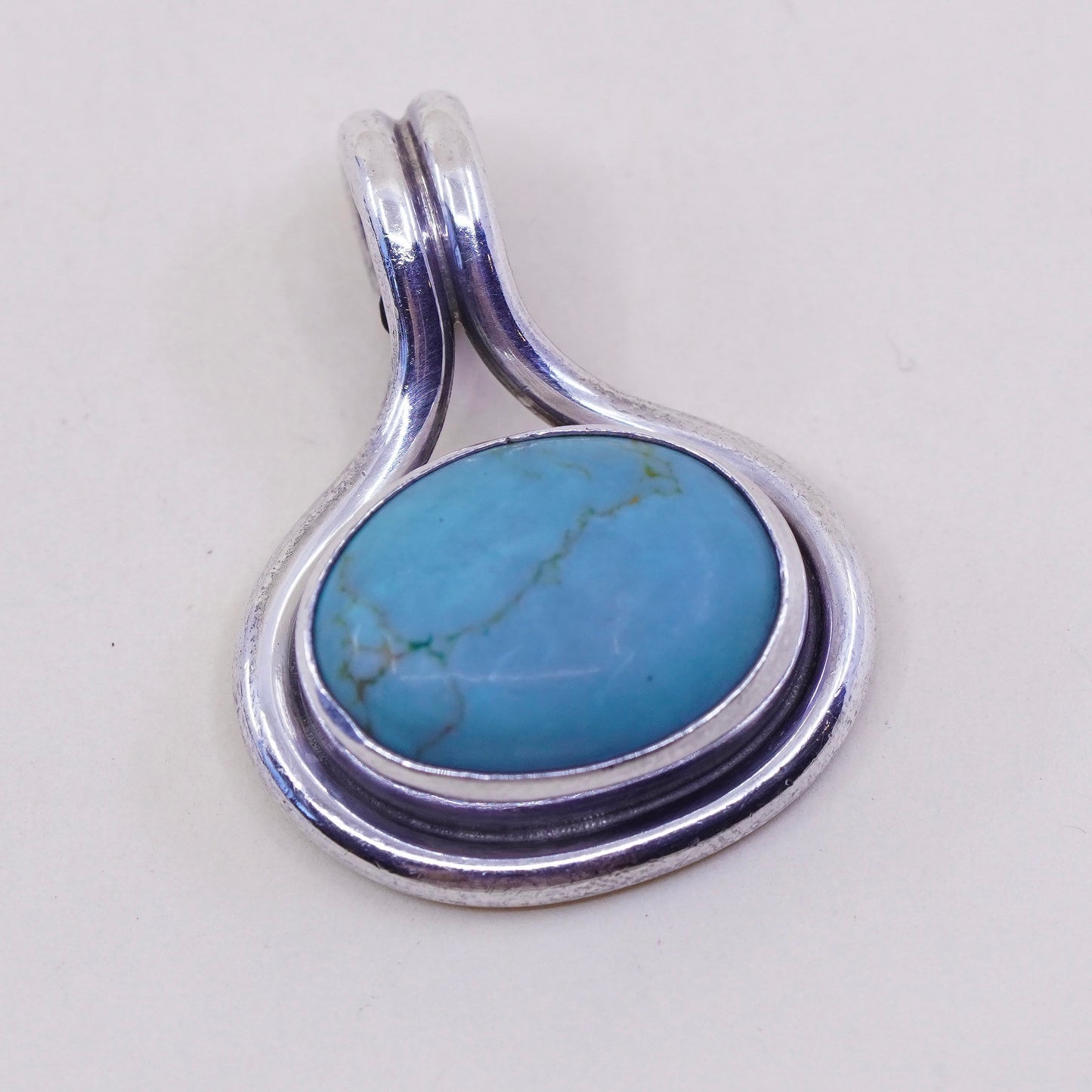 Vintage sterling 925 silver handmade pendant, taxco with oval turquoise